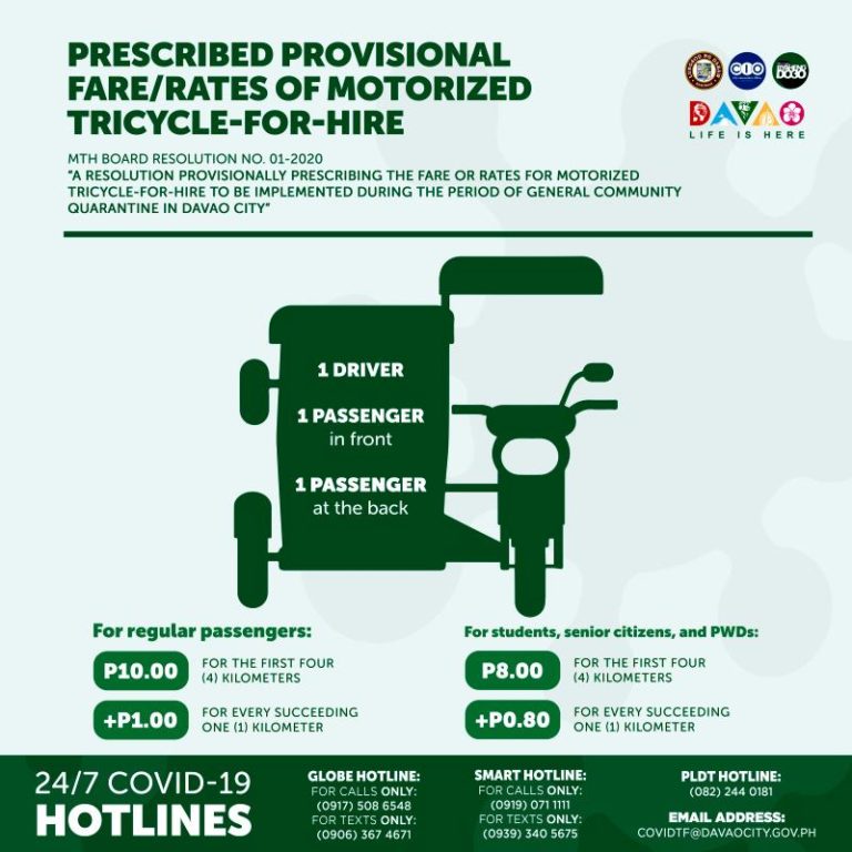 Prescribed Provisional Fare or Rates of Motorized TricycleForHire