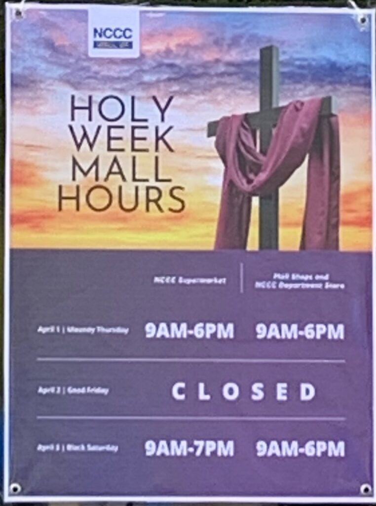 NCCC VP Mall Supermarket open on Maundy Thursday April 1, 2021 from 9AM to 6PM
