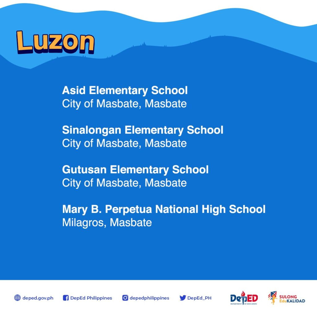 List of Schools for Pilot Face to Face Classes on November 15, 2021
