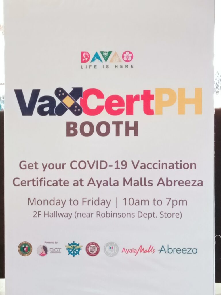 Vaccination Certificate Booth Hubs Open in Davao Malls - Abreeza Mall, SM Lanang Premier and SM City Ecoland