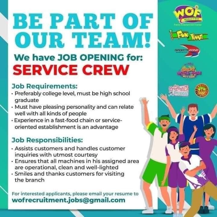 Job Hiring Cashier Service Crew World Of Fun DAVAO LIFE job-hiring-cashier-service-crew-world-of-fun-davao-life