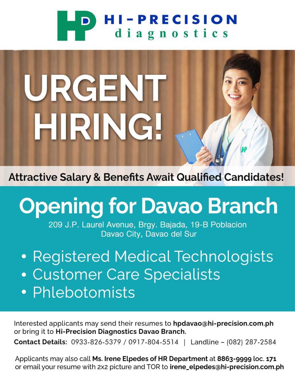Urgent Job Hiring Registered Medical Technologists, Customer Care