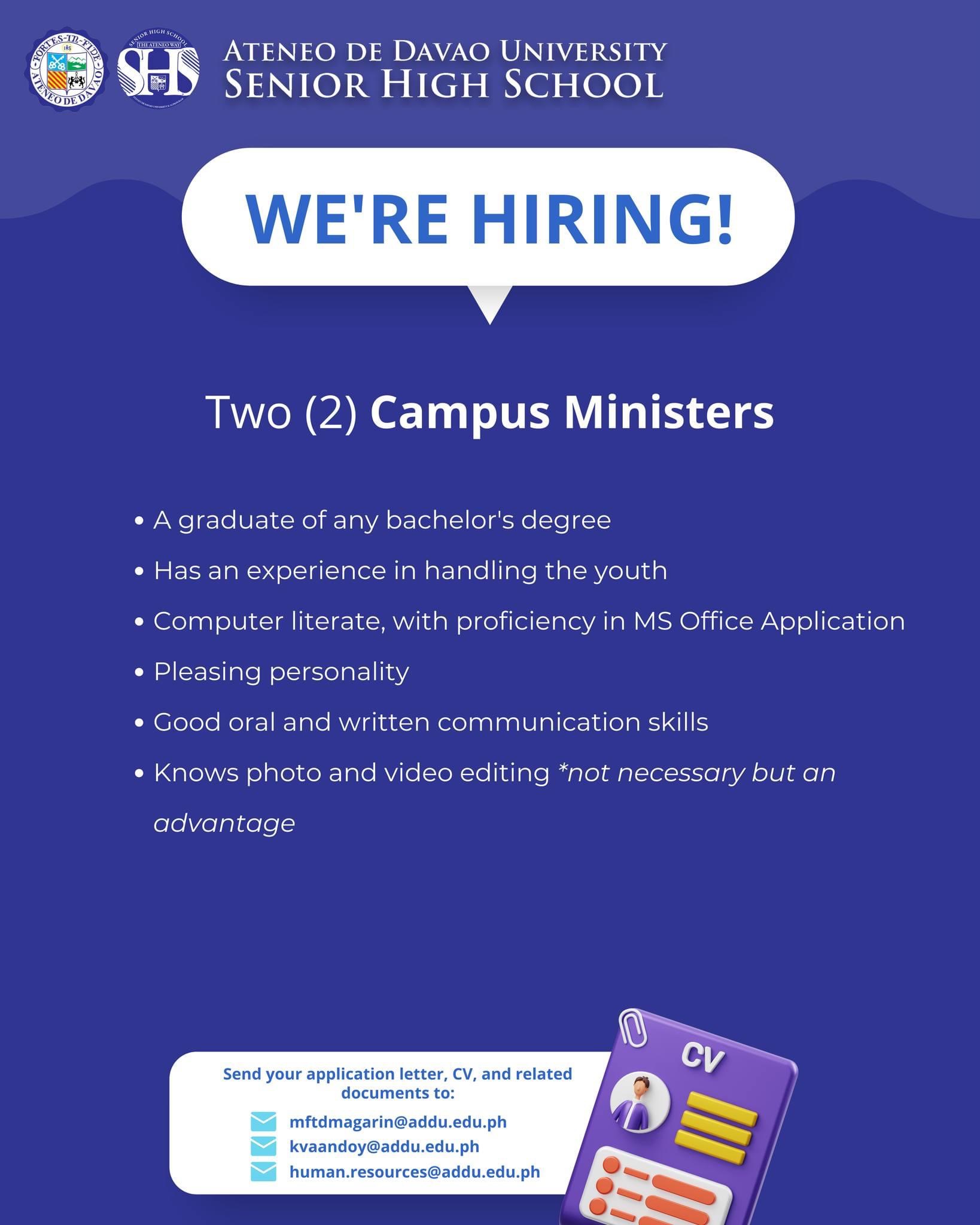 Job Hiring Campus Ministers For Ateneo