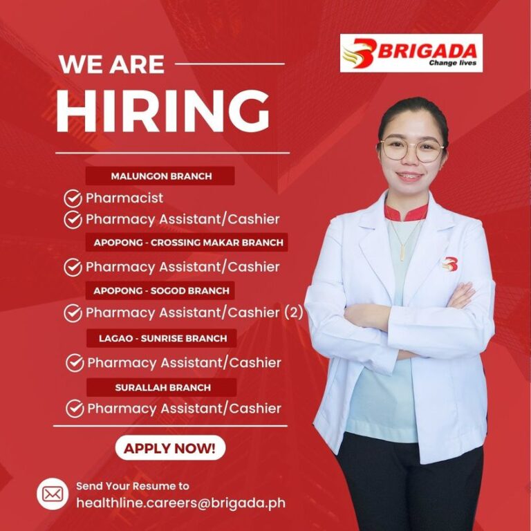 Job Hiring Pharmacist, Pharmacy Assistant, Cashier for Brigada