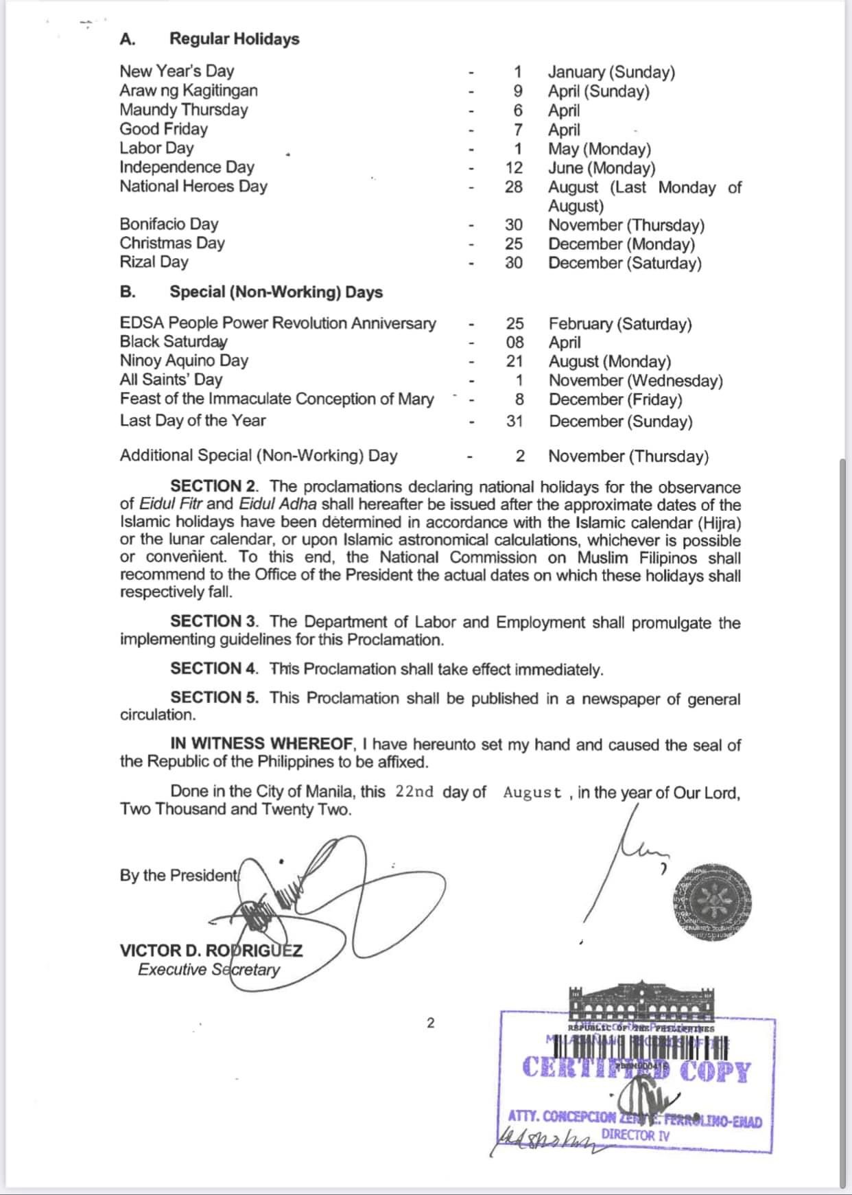 List Of Philippine Regular Holidays Special Non Working Holidays 2023