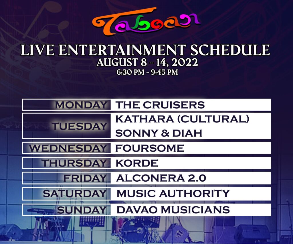 MTS Taboan Live Entertainment schedule August 2022