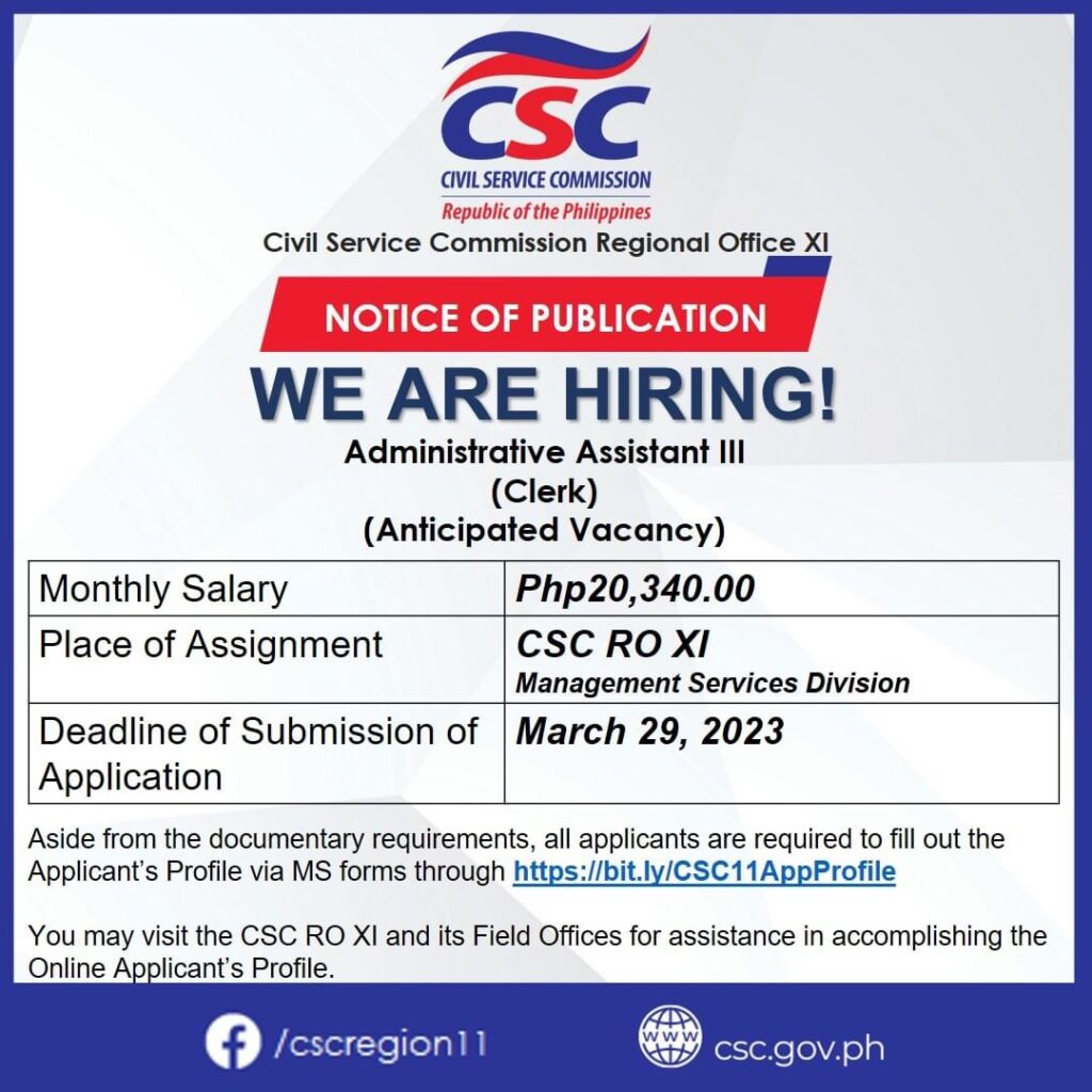 Job Hiring opportunity Civil Service Commission administrative clerk 