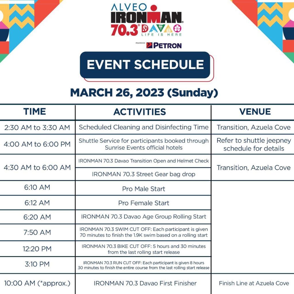 Alveo Iron Man 70.3 Davao race 2023 events schedule 5